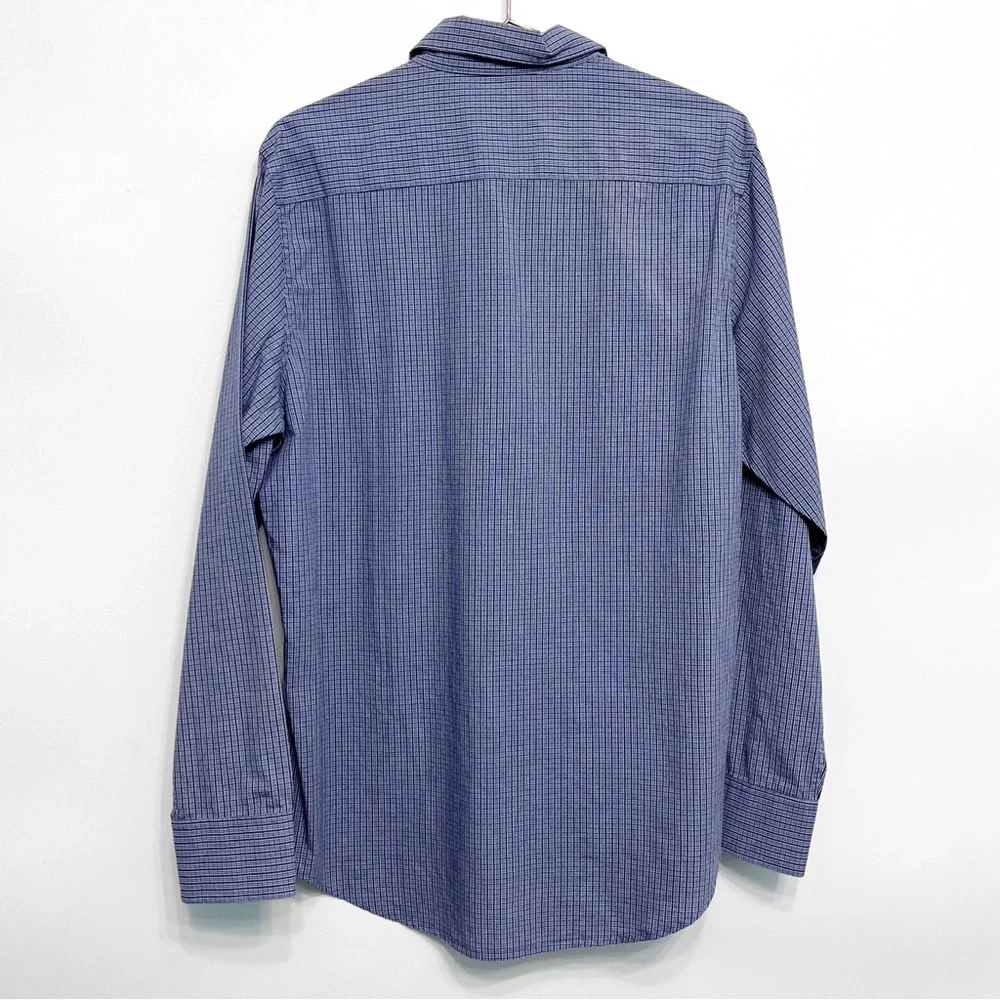 banana republic | blue micro plaid cotton button down shirt m 15-15.5